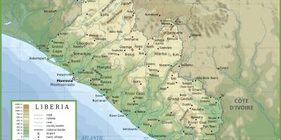Trekke fysisk kart over Liberia