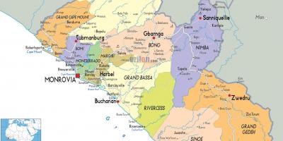 Det politiske kartet i Liberia