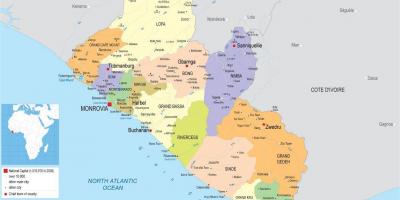 Kart av draw-den politiske kartet i Liberia