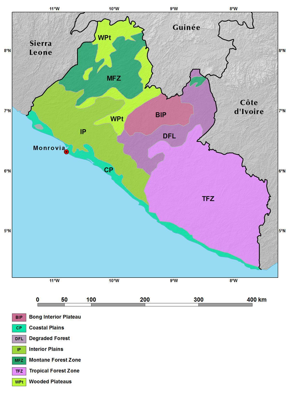 kart over Liberia fjell